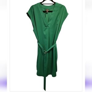 Worthington Women V Neck Vivid Dress Kelly Green Sleeveless Belted Classic Sz 8